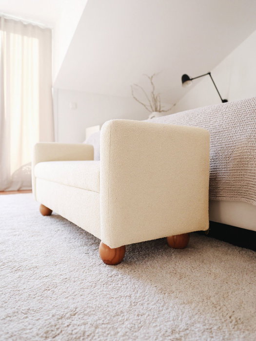 Atelier Del Sofa Banco TEDDY Sandikli - Blanco Tela Suave para Sala de Estar o Dormitorio, Medidas 115x50x40 cm
